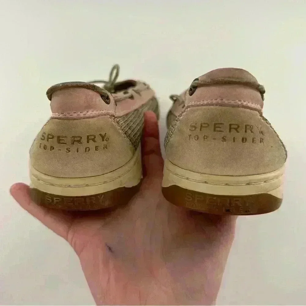 Sperry womens flats size 8.5 pink tan leather boat shoes preppy nautical